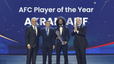 أكرم عفيف يتوج بجائزة أفضل لاعب في آسيا للعام 2023 (X/AlsaddSC)